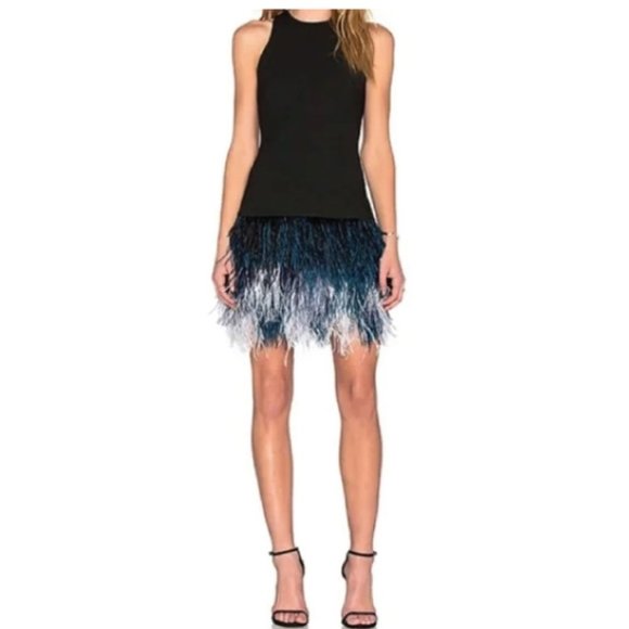 Designer Ostrich Feather Short Black/Blue Ombre Dress Size 4 MSRP $565 - Picture 2 of 8